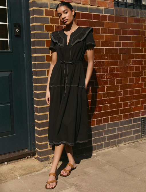 Nessa Cotton Seersucker Maxi Dress - Black - 图片 3