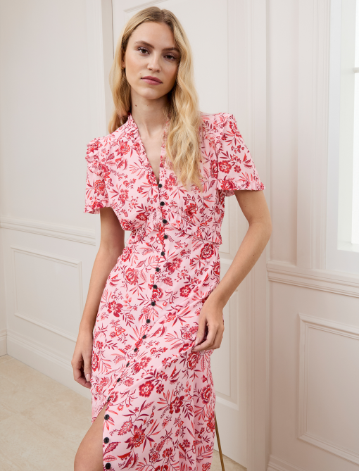 Liliana Cotton Blend Maxi Dress - Pink Palm Floral Print - 图片 2