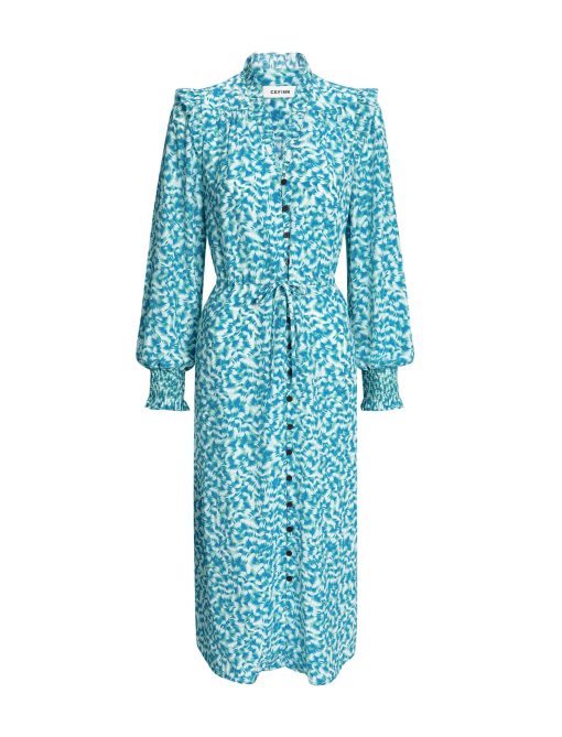 Stella Silk Midi Dress - Blue Green Feather Print - 图片 9