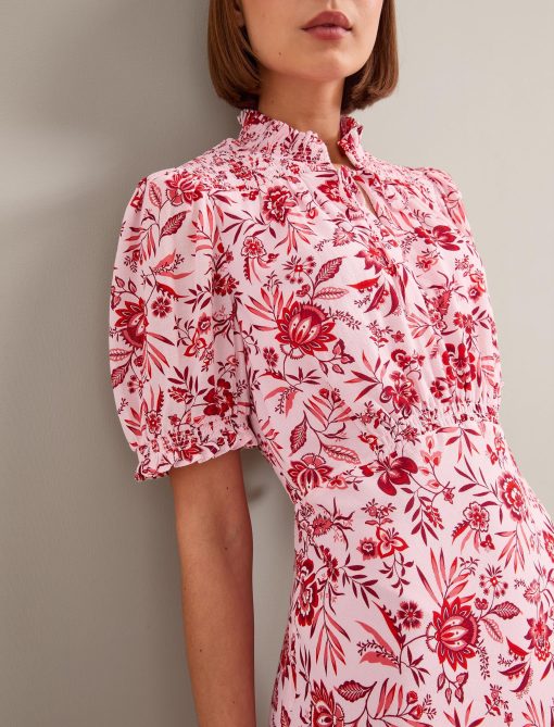 Irina Cotton Blend Midi Dress - Pink Palm Floral Print - 图片 7