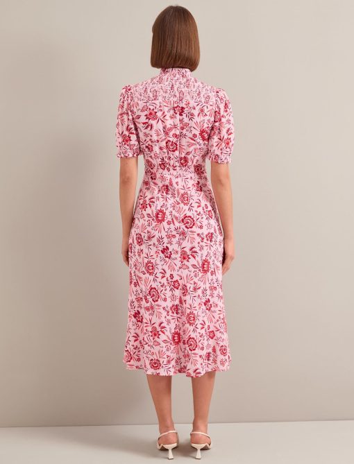 Irina Cotton Blend Midi Dress - Pink Palm Floral Print - 图片 9