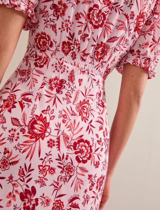 Irina Cotton Blend Midi Dress - Pink Palm Floral Print - 图片 8