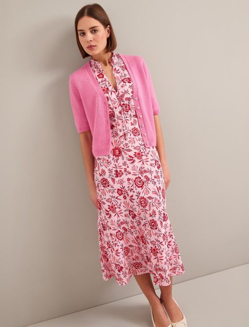Irina Cotton Blend Midi Dress - Pink Palm Floral Print - 图片 10