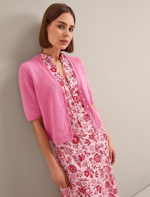 Irina Cotton Blend Midi Dress - Pink Palm Floral Print - 图片 2