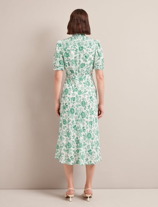 Irina Cotton Blend Midi Dress - Green Palm Floral Print - 图片 6