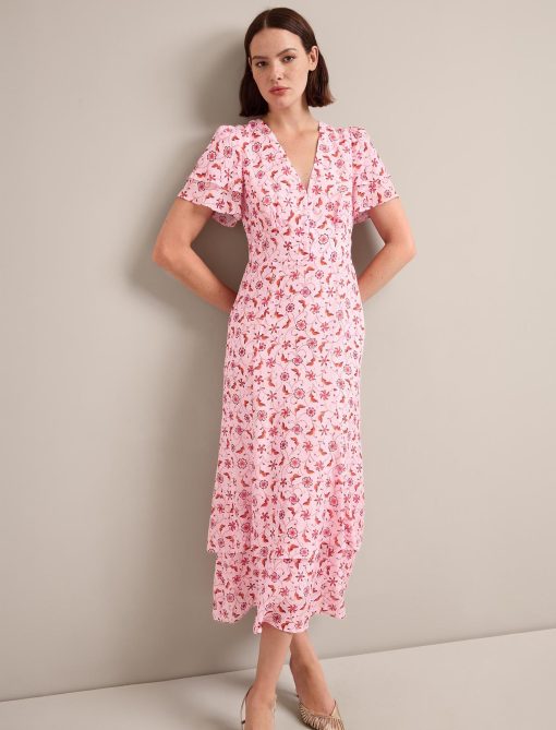 Lotta Gold Metallic Fil Coupé Maxi Dress - Pink Floral Trellis Print - 图片 6