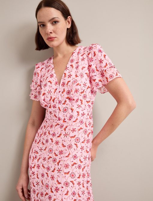 Lotta Gold Metallic Fil Coupé Maxi Dress - Pink Floral Trellis Print - 图片 2