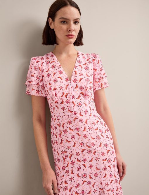 Lotta Gold Metallic Fil Coupé Maxi Dress - Pink Floral Trellis Print - 图片 5