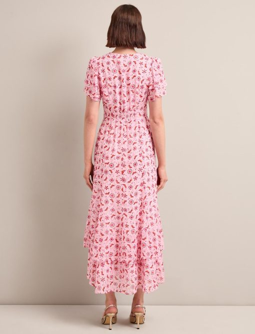 Lotta Gold Metallic Fil Coupé Maxi Dress - Pink Floral Trellis Print - 图片 8