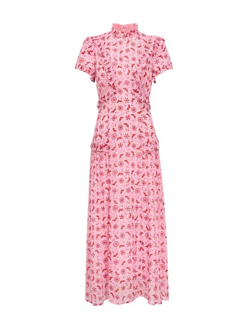 Mirabel Gold Metallic Fil Coupé Maxi Dress - Pink Floral Trellis Print - 图片 11