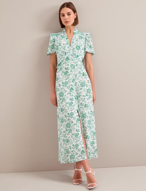 Liliana Cotton Blend Maxi Dress - Green Palm Floral Print - 图片 5