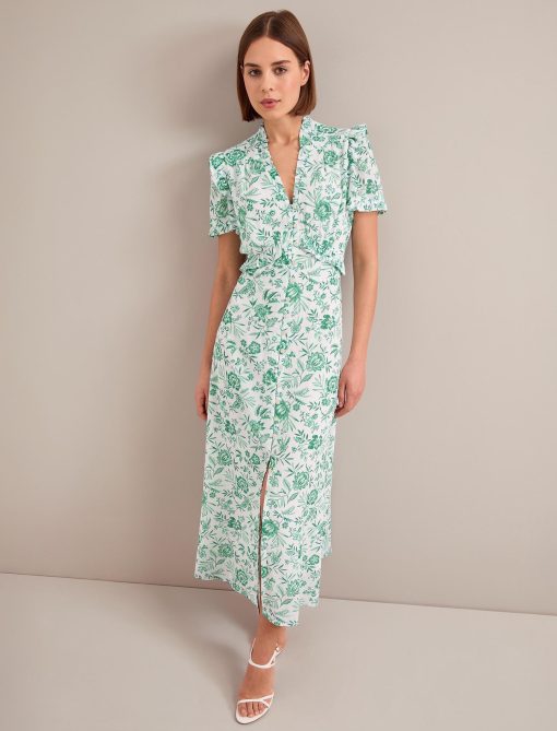 Liliana Cotton Blend Maxi Dress - Green Palm Floral Print - 图片 7