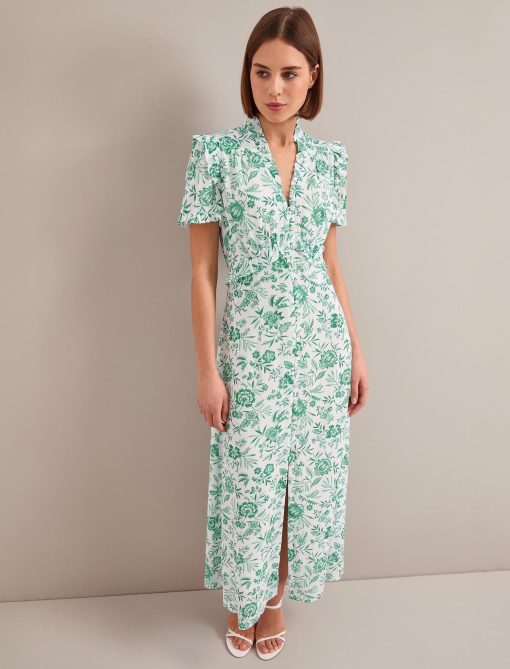 Liliana Cotton Blend Maxi Dress - Green Palm Floral Print - 图片 8