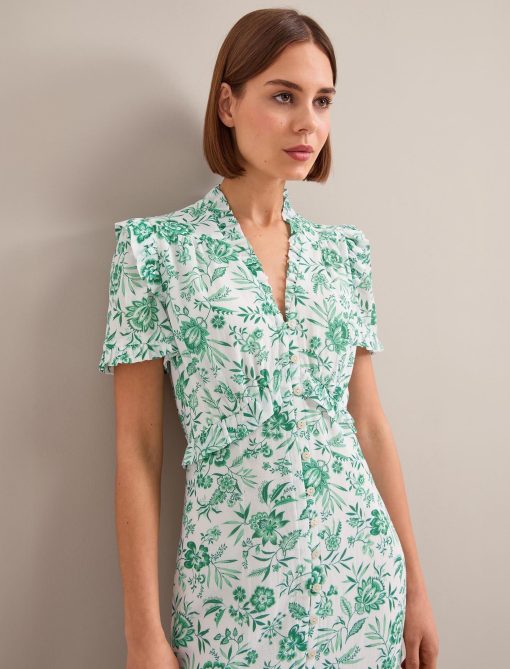 Liliana Cotton Blend Maxi Dress - Green Palm Floral Print - 图片 9