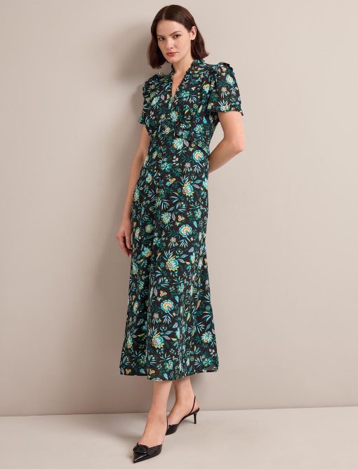 Liliana Cotton Blend Maxi Dress - Black Palm Floral Print - 图片 3
