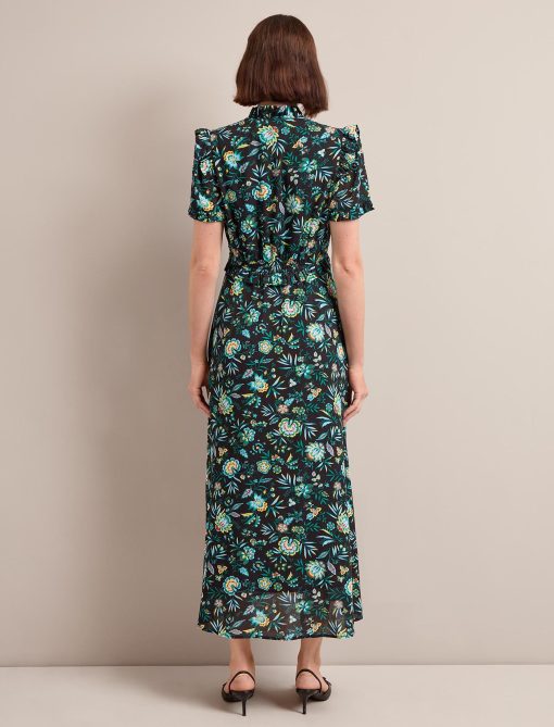 Liliana Cotton Blend Maxi Dress - Black Palm Floral Print - 图片 6