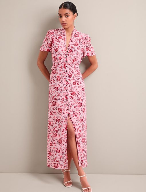 Liliana Cotton Blend Maxi Dress - Pink Palm Floral Print - 图片 5