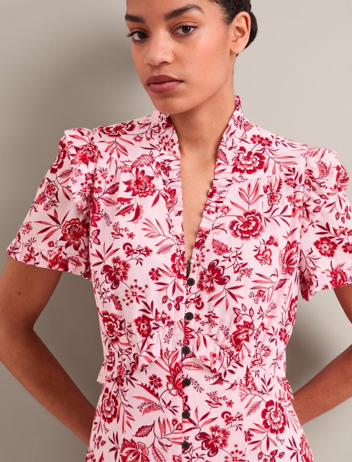 Liliana Cotton Blend Maxi Dress - Pink Palm Floral Print - 图片 4
