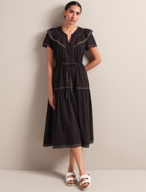 Nessa Cotton Seersucker Maxi Dress - Black - 图片 2