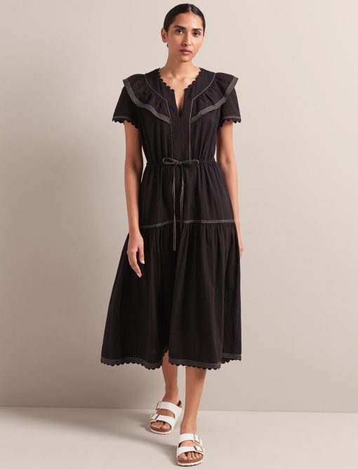 Nessa Cotton Seersucker Maxi Dress - Black - 图片 9