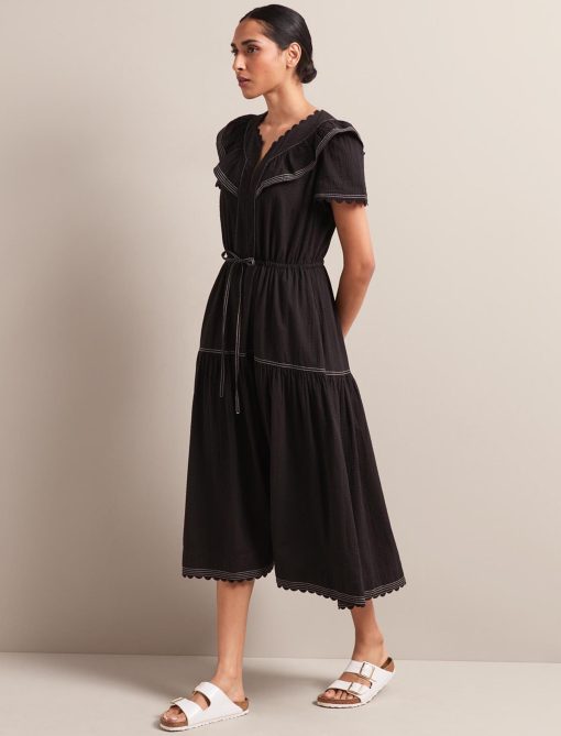 Nessa Cotton Seersucker Maxi Dress - Black - 图片 5