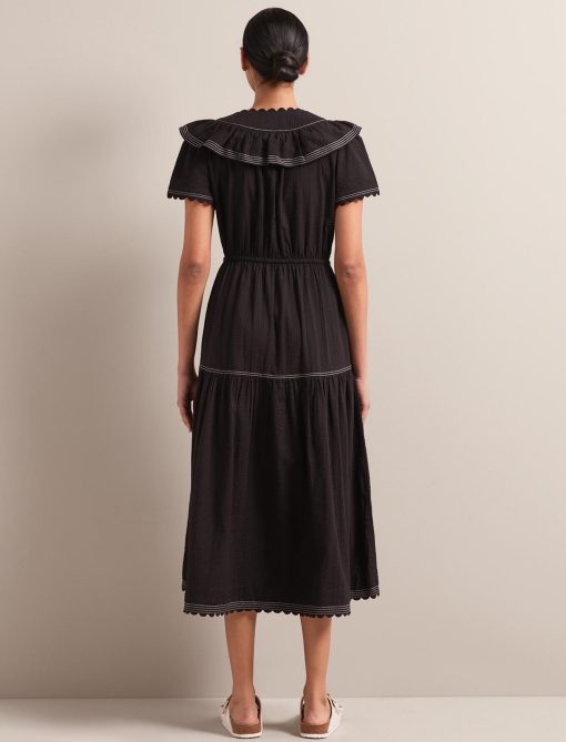 Nessa Cotton Seersucker Maxi Dress - Black - 图片 11
