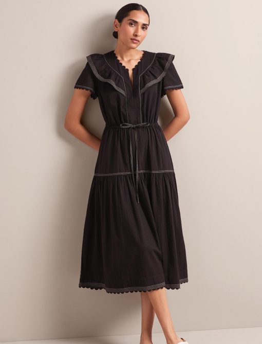 Nessa Cotton Seersucker Maxi Dress - Black - 图片 8