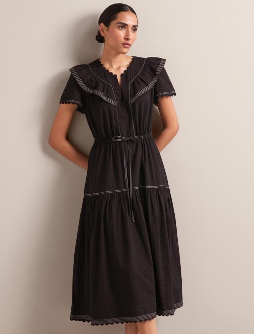 Nessa Cotton Seersucker Maxi Dress - Black - 图片 6