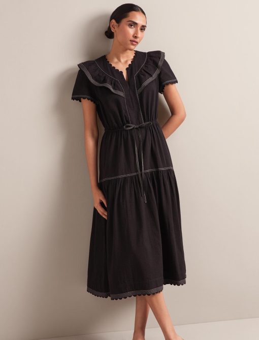 Nessa Cotton Seersucker Maxi Dress - Black - 图片 7
