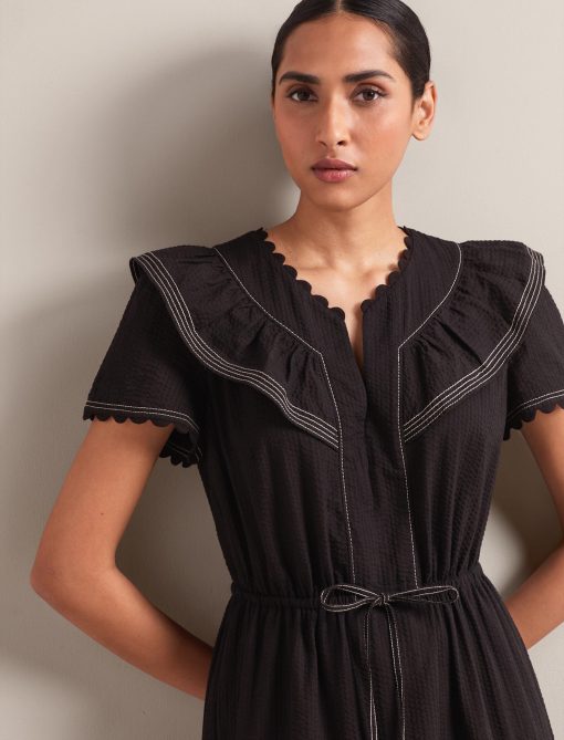 Nessa Cotton Seersucker Maxi Dress - Black - 图片 10