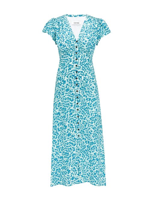 Leila Silk Maxi Dress - Blue Green Feather Print - 图片 12