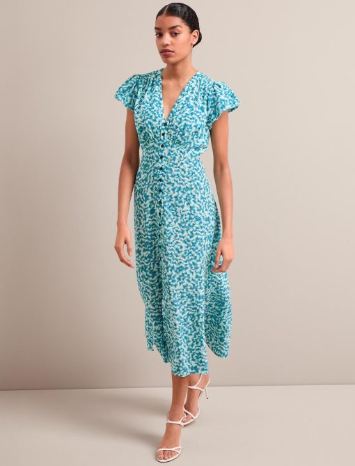 Leila Silk Maxi Dress - Blue Green Feather Print - 图片 7