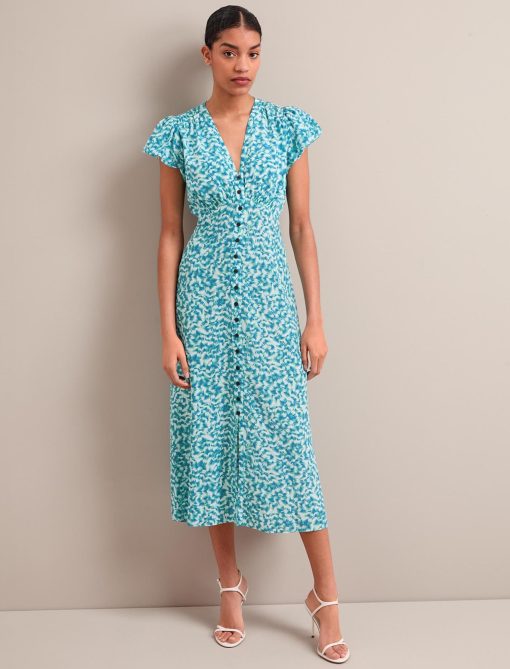 Leila Silk Maxi Dress - Blue Green Feather Print - 图片 9