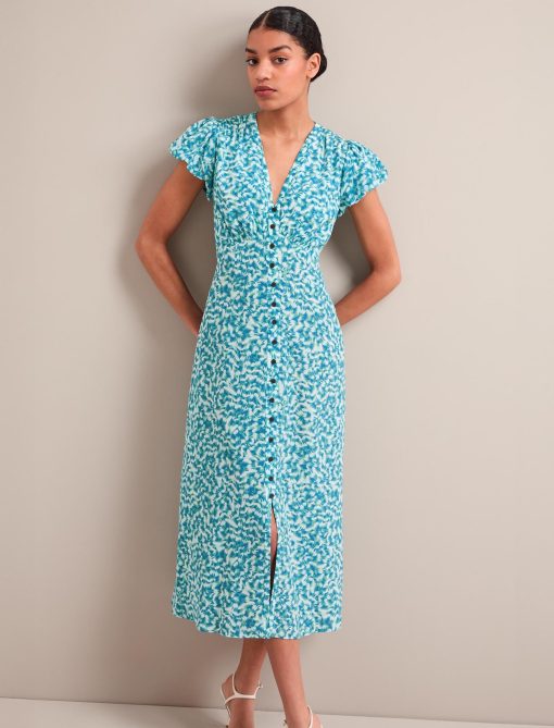 Leila Silk Maxi Dress - Blue Green Feather Print - 图片 10