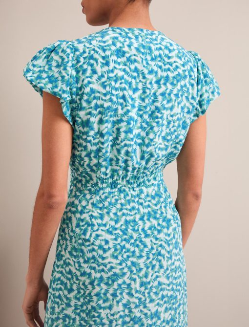 Leila Silk Maxi Dress - Blue Green Feather Print - 图片 8