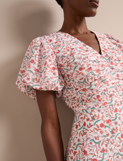 Elisa Silk Blend Midi Dress - Red Trailing Feather Print - 图片 2