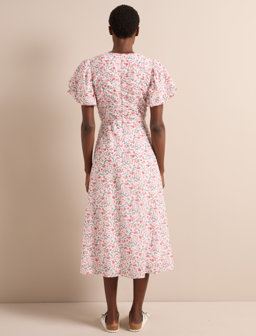 Elisa Silk Blend Midi Dress - Red Trailing Feather Print - 图片 9