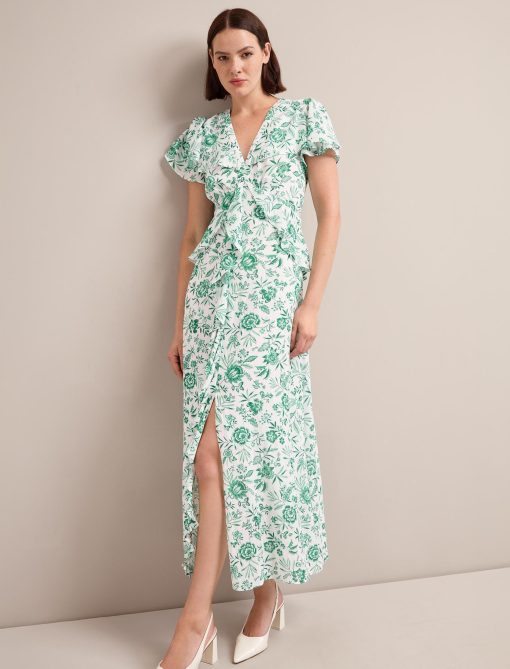 Vivienne Cotton Blend Maxi Dress - Green Palm Floral Print - 图片 4