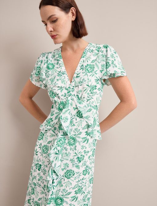 Vivienne Cotton Blend Maxi Dress - Green Palm Floral Print - 图片 2