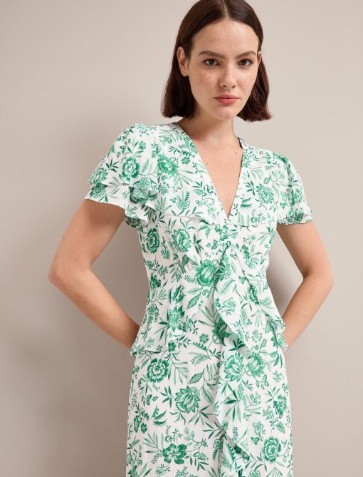 Vivienne Cotton Blend Maxi Dress - Green Palm Floral Print - 图片 5