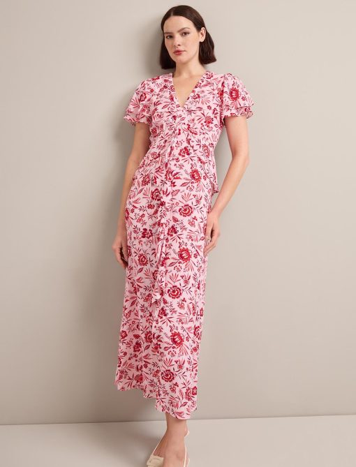 Vivienne Cotton Blend Maxi Dress - Pink Palm Floral Print - 图片 5