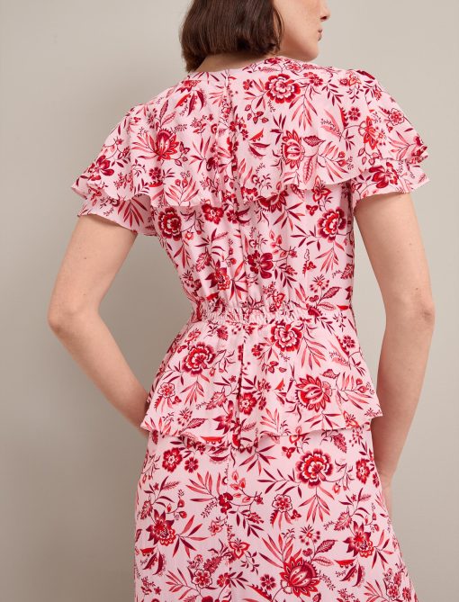 Vivienne Cotton Blend Maxi Dress - Pink Palm Floral Print - 图片 4