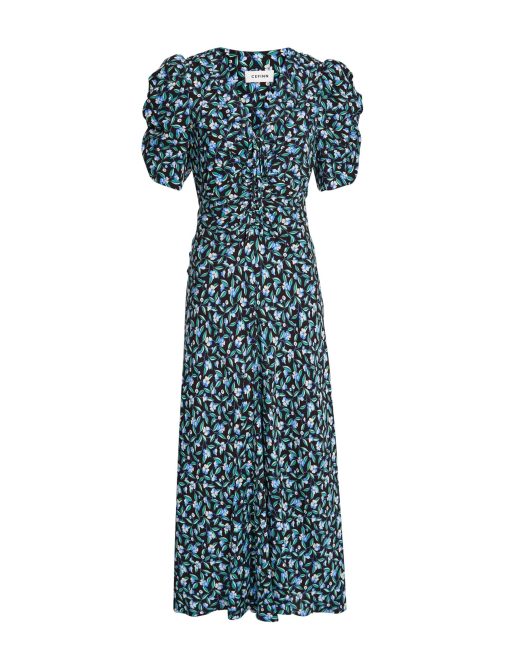 Ophelia Bias Cut Maxi Dress - Black Blue Deco Floral Print - 图片 9