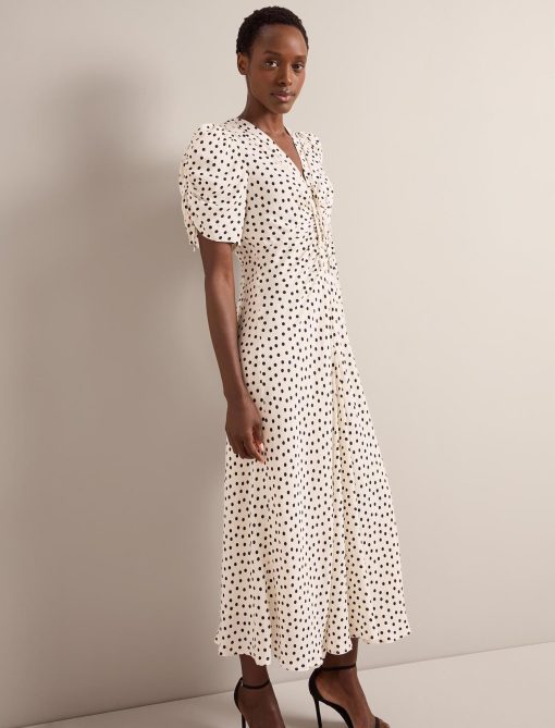 Ophelia Bias Cut Maxi Dress - Ecru Black Polka Dot Print - 图片 6