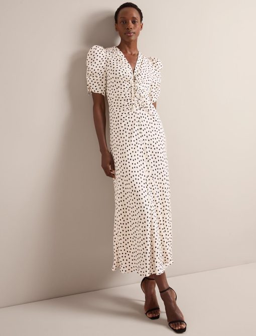 Ophelia Bias Cut Maxi Dress - Ecru Black Polka Dot Print - 图片 7