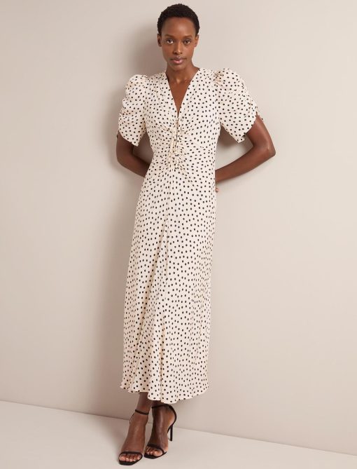 Ophelia Bias Cut Maxi Dress - Ecru Black Polka Dot Print - 图片 8