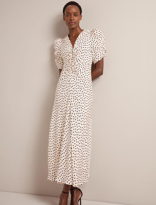 Ophelia Bias Cut Maxi Dress - Ecru Black Polka Dot Print - 图片 4