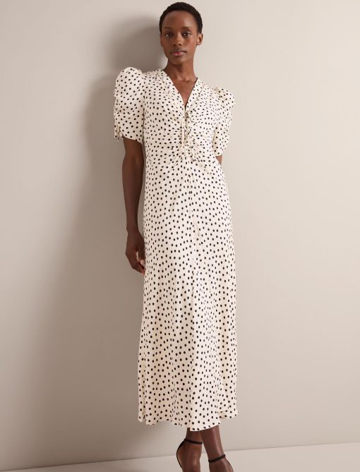 Ophelia Bias Cut Maxi Dress - Ecru Black Polka Dot Print - 图片 5