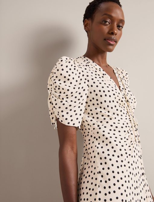 Ophelia Bias Cut Maxi Dress - Ecru Black Polka Dot Print - 图片 2