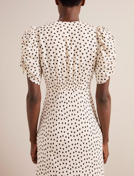 Ophelia Bias Cut Maxi Dress - Ecru Black Polka Dot Print - 图片 9